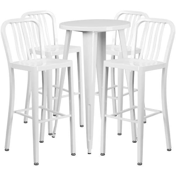 24'' Round White Metal Indoor-Outdoor Bar Table Set with 4 Ver