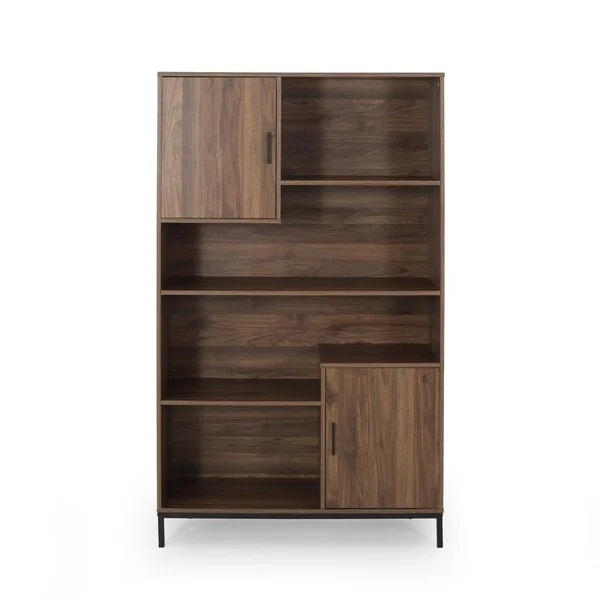 Noble House Lumiere Contemporary Faux Wood Cube Unit Bookcase, Walnut and Black, Brown