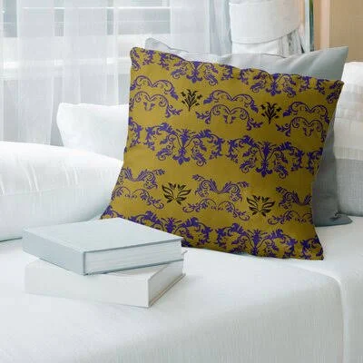 Baltimore Football Baroque Square Pillow Cover East Urban Home Color: Yellow/Purple/Black, Size: 26x22 x 26