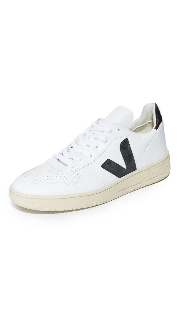 Veja V-10 Trainers - Leather White/Black