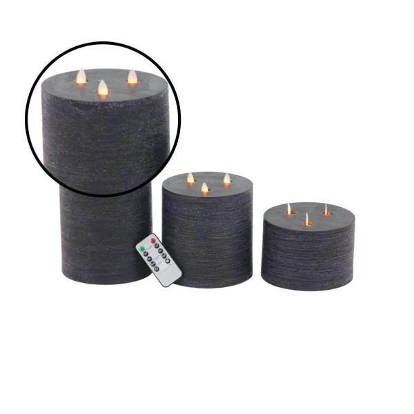 Decmode Wax and LED Flicker Candles - Set of 3 Black