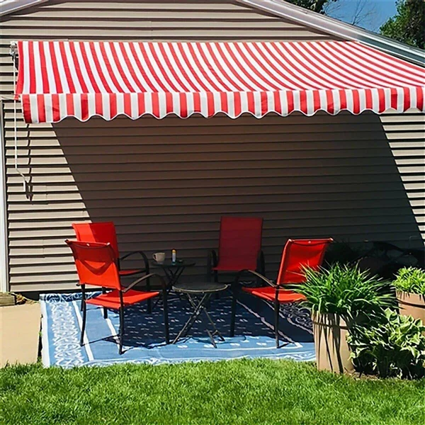 Aleko AW6.5X5REDWT05-UNB 6.5 x 5 ft. Patio Retractable Awning Red & White Stripes