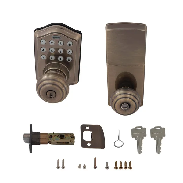 Honeywell 8732101 Electronic Entry Knob Door Lock - Antique Brass