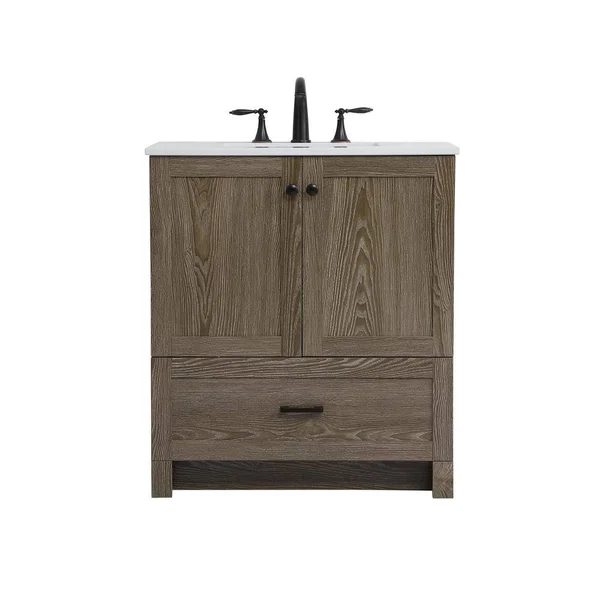 Elegant Furniture Timeless Home Silas 30 in. W x 19 in. D x 34 in. H Single Bathroom Vanity in Weathered Oak with Ivory Quartz