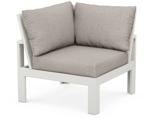POLYWOOD Modular Corner Chair in Vintage White - Weathered Tweed
