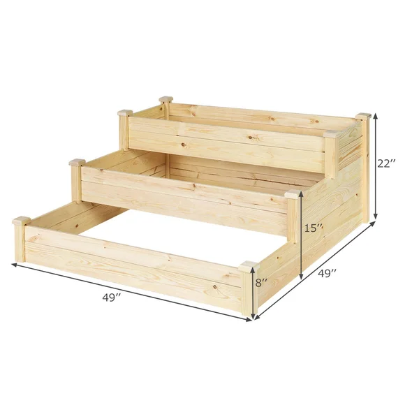 3-Tier Wooden Raised Bed Garden Planting Box Growing Flower Vegetables - Burlywood - Modern & Contemporary - No - Assembly R