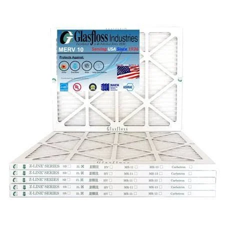 Glasfloss 20x24x1 - MERV 10 -Qty:6 - Furnace Air Filter - Made in USA (Actual Size: 19.5 x 23.5x7/8 inch)