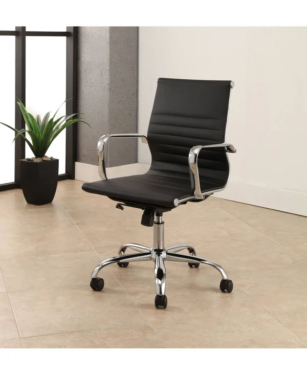 Abbyson Brentwood Silver Finish Leather Office Chair - White