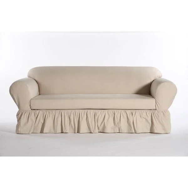 Classic Slipcovers Shabby Sofa Skirted Box Cushion Slipcover, White