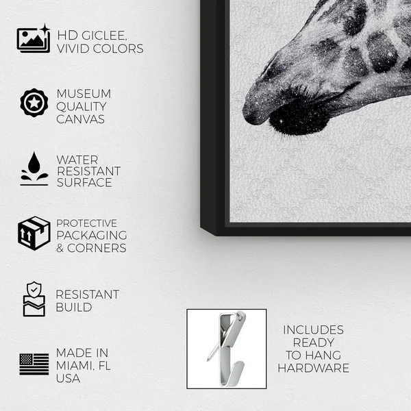 Oliver Gal Fashion and Glam &Glam Noir Giraffe& Zoo and Wild Animals in Silver, 20 x 20 PSGLD, Lord & Taylor