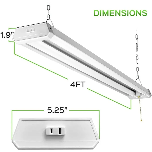 Maxlite 4ft Utility LED Shop Light Linkable, 4300lm, Daylight 5000K, Pull Chain On/Off, 42W Garage Light, Integrated LED Lights
