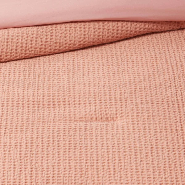King Washed Waffle Weave Comforter & Sham Set Blush - Threshold