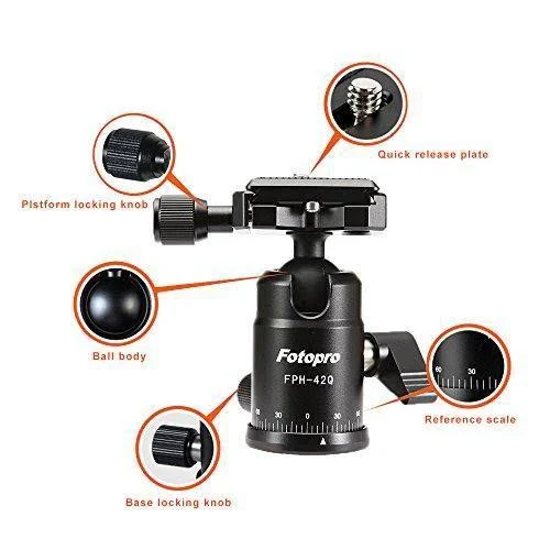 Fotopro X-Go Mini Carbon Fiber Tripod Kit, Includes Ball Head and Quick Release Plate