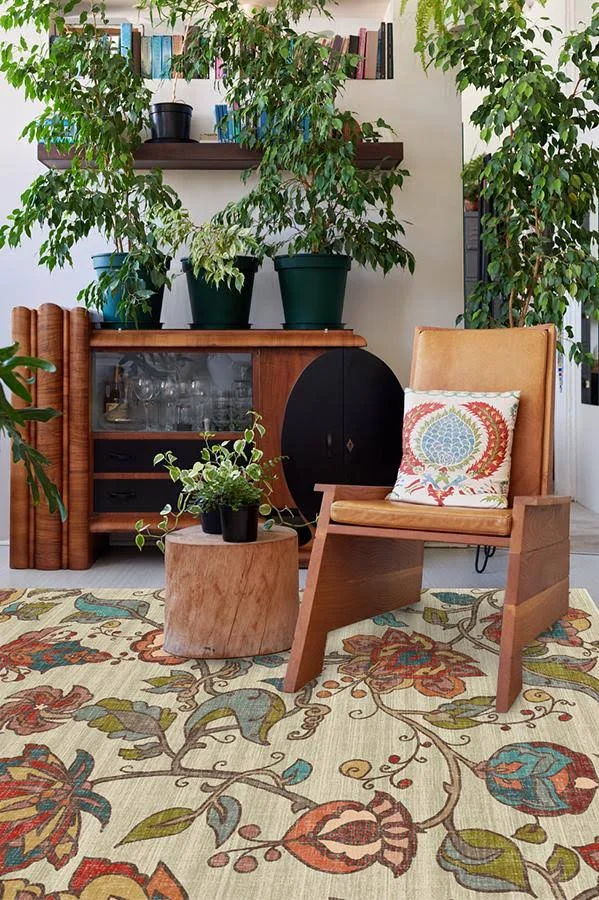 3&x5&, Machine Washable Area Rug, Kid & Pet Friendly, Indoor Rug, Frida Floral Natural Rug, Ruggable