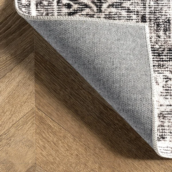 nuLOOM Gladys Machine Washable Vintage Medallion Area Rug - 8& Round - Light Grey
