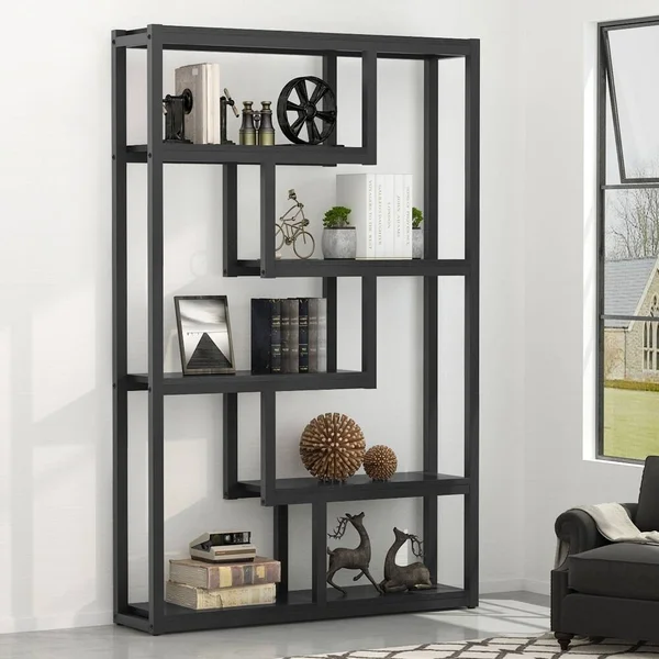 6-Tier Bookshelf - Modern Etagere Bookcase, Storage and Display Shelves - Brown