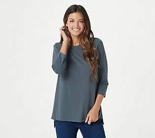Susan Graver Modern Essentials Liquid Knit Top - Size X-Small, Iron Grey