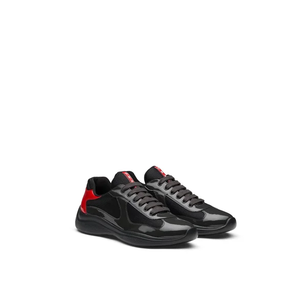 Prada America&s Cup Sneakers, Men, Anthracite Gray/Red, Size 7.5