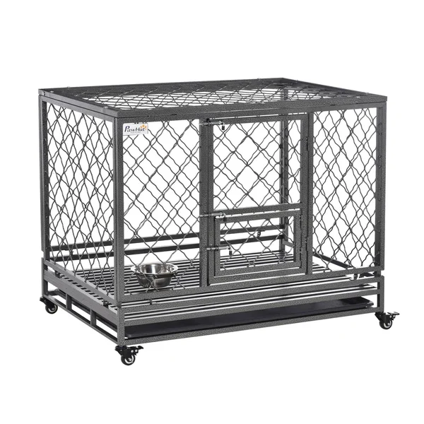 PawHut Dog Crate w/ Wheels & Lockable Door for Medium Dogs - 42.5x22 x 30x22 x 34.25x22