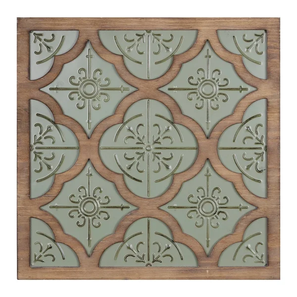 Stratton Home Decor Farmhouse Green Quatrefoil Metal and Wood Square Medallion Wall Decor - Stratton Home D閏or S42553