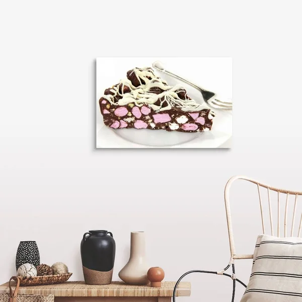 Slice of Rocky Road Chocolate Marshmallow Fridge Cake on White, Large Solid-Faced Canvas Wall Art Print, Great Big Canvas
