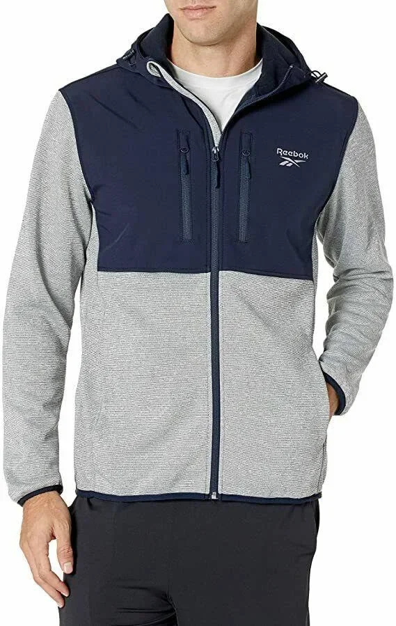 Reebok Chest Panel Hooded Jacket - Gray/Navy - L