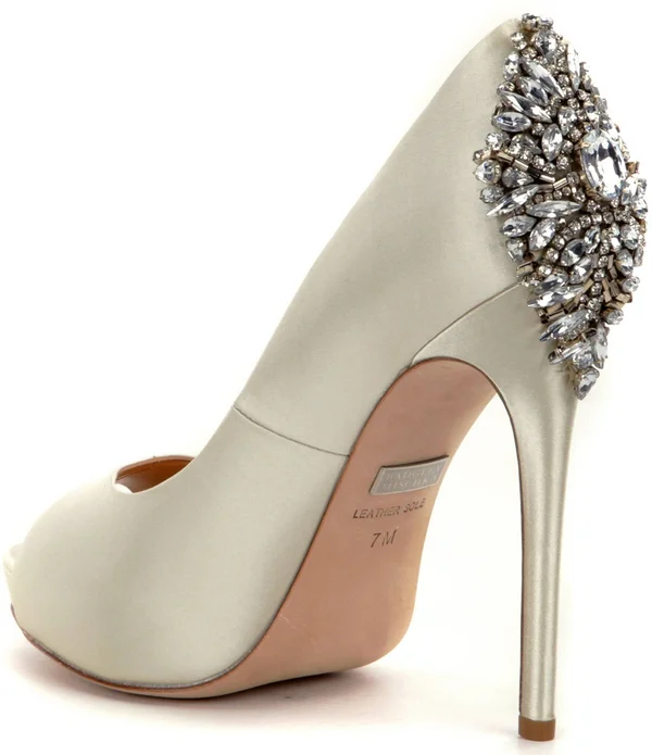 Badgley Mischka Kiara Embellished Peep-Toe Evening Pumps - Ivory Satin