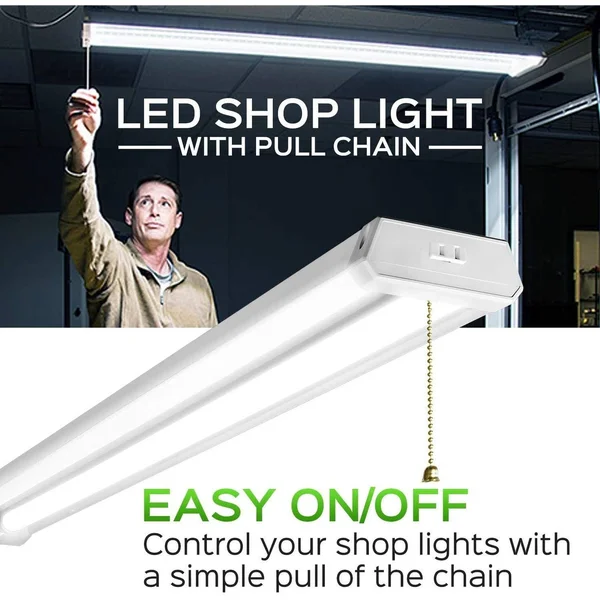 Maxlite 4ft Utility LED Shop Light Linkable, 4300lm, Daylight 5000K, Pull Chain On/Off, 42W Garage Light, Integrated LED Lights