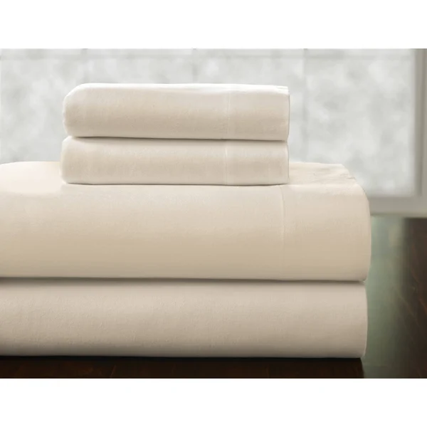 Pointehaven Solid or Print Cotton Heavyweight Flannel Sheet Set, Size: Full, Beige