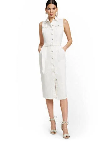 NYu0026Co Women's Sleeveless Denim Midi Dress White - Size X-Large, Spandex/Cotton