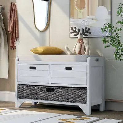 Storage Bench Entryway Bench with Removable Basket and 2 Drawers, White Gracie Oaks Color: Light Gray