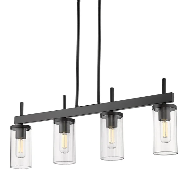 Copper Grove DeBruy 4-Light Linear Pendant - Matte Black with Ribbed Clear Glass 30388816