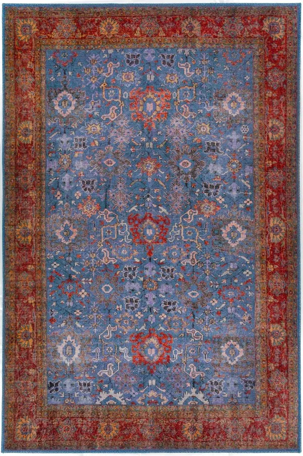 Addison Rugs Kensington 5& x 7&7x22 Fabric Non-Skid Area Rug in Paprika Blue