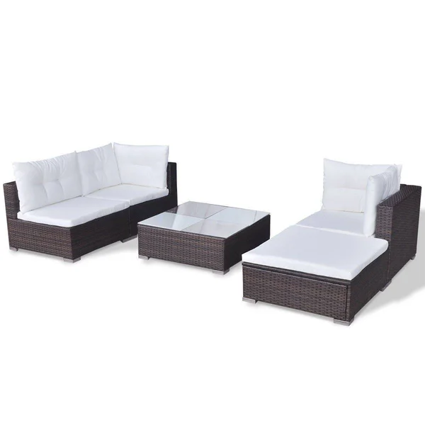 vidaXL 14 Piece Garden Sofa Set Brown Poly Rattan