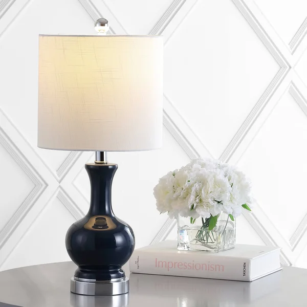 Jonathan Y Cox 22 in. Metal/Glass LED Table Lamp - Navy (Set of 2)