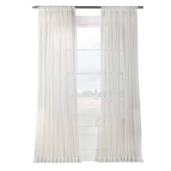 Solid Off White Extra Wide Voile Poly Sheer Curtain