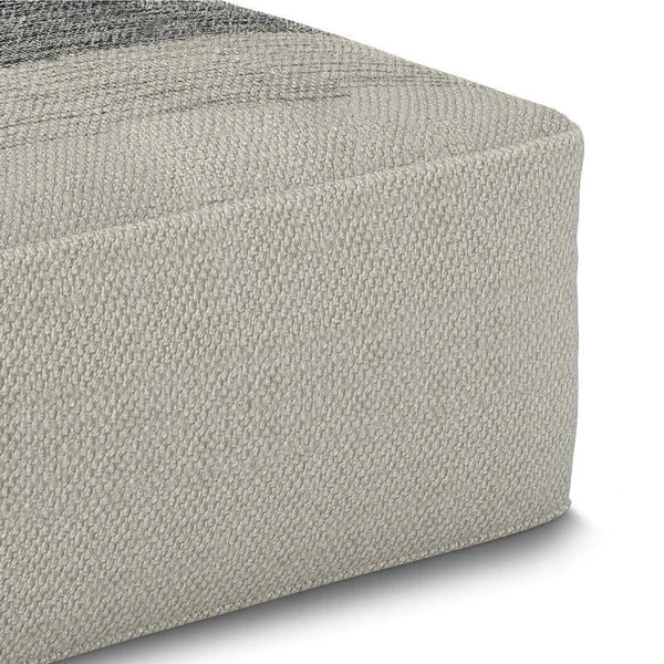 Simpli Home Sabella Grey and White Square Woven Outdoor/Indoor Pouf