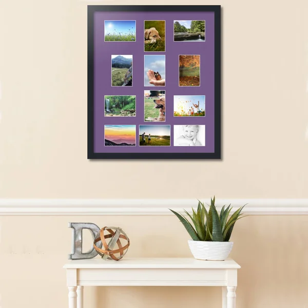 Collage Picture Frame - Satin Black Frame with 12 openings for 4x6 Photos with Purple Grape Mat. D3926FQ463, ArtToFrames
