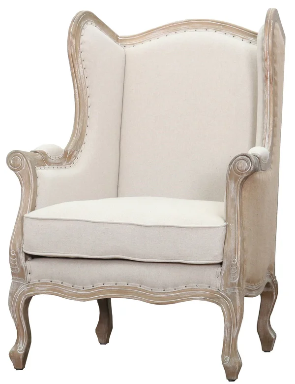 New Pacific Direct Guinevere Burlap Wing Arm Chair - Light Sand/Burlap