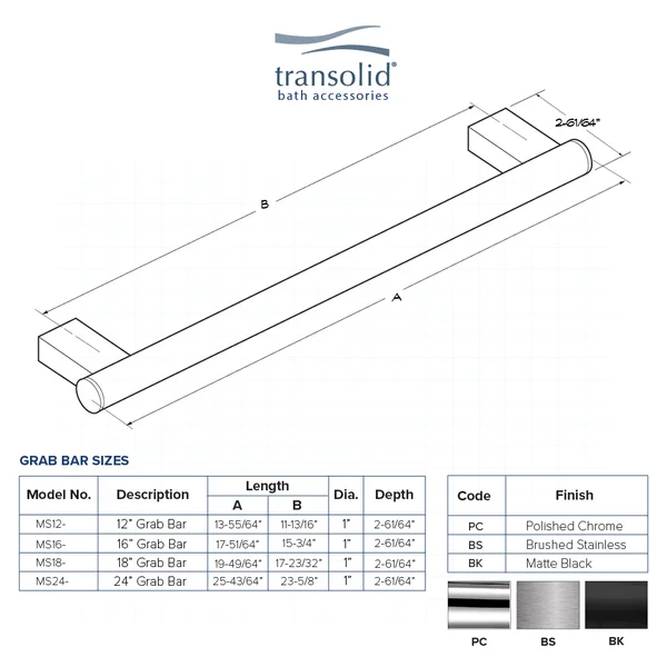 Transolid Maddox Grab Bar (24-in - Brushed Stainless) MS24BS