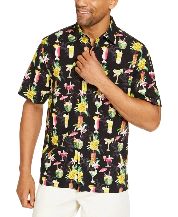 Tommy Bahama Bartenders Choice Regular Fit Short-Sleeve Silk Shirt - Black