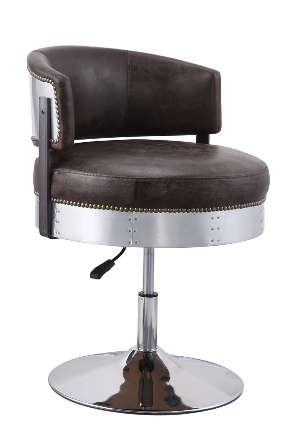 Acme Brancaster Adjustable Chair with Swivel, Distress Chocolate Top Grain Leather and Chrome