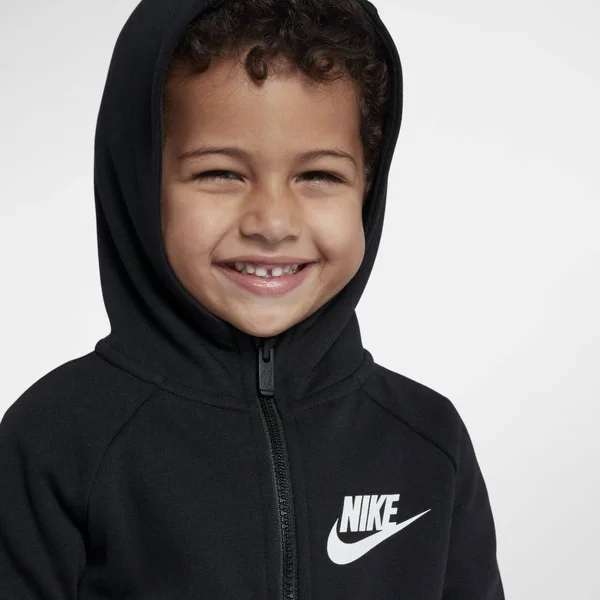 Nike Sportswear Tech Fleece Little Kids& Full-Zip Hoodie in Black, Size: 4, 86E312-023