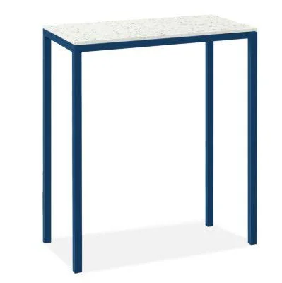 Room & Board, Modern Parsons 2 Person Patio Bar Table w/ Leg 18d 42h 1.5x22 in White, 36W 18d 42h, Marbled White UV Quartz