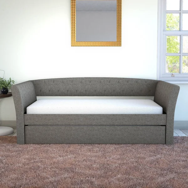 Twin Olivia Linen Tufted Day Bed and Roll Out Trundle Frame Set Gray - Eco Dream