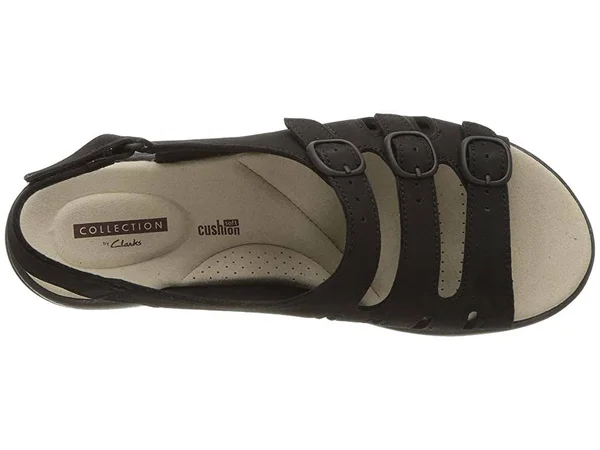 Clarks Saylie Quartz Sandals Black Nubuck 6 M