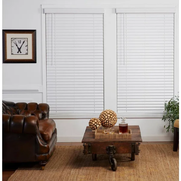 Perfect Lift Window Treatment Cut-to-Width White 2in. Cordless Faux Wood Blind - 51in. W x 48in. L (Actual Size: 51in. W x 48in.