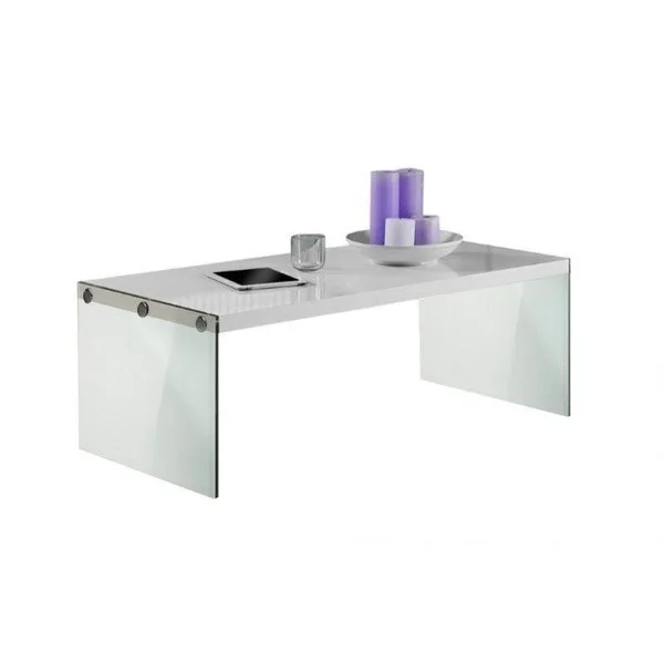 Bowery Hill Tempered Glass Coffee Table in Glossy White - 16 x 22 x 44 inches