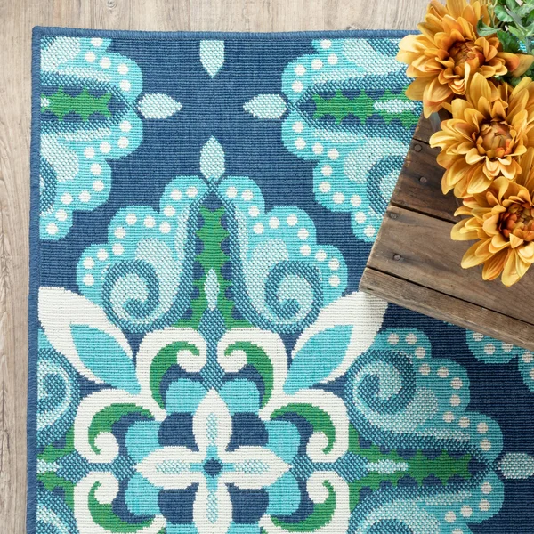 Havenside Home Lewisburg Medallion Blue/ Green Indoor-Outdoor Area Rug - 6&7 x 9&6 (6&7x22 x 9&6x22)