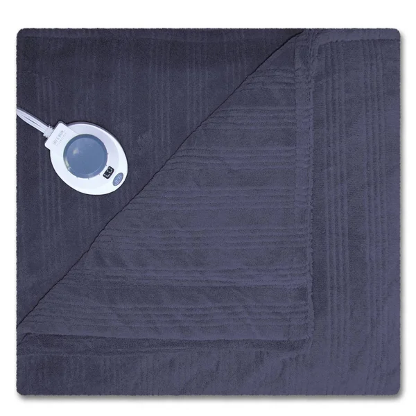 Safe and Warm Plush Triple Rib Low Voltage Heated Electric Blanket - Size: Twin, Blue
